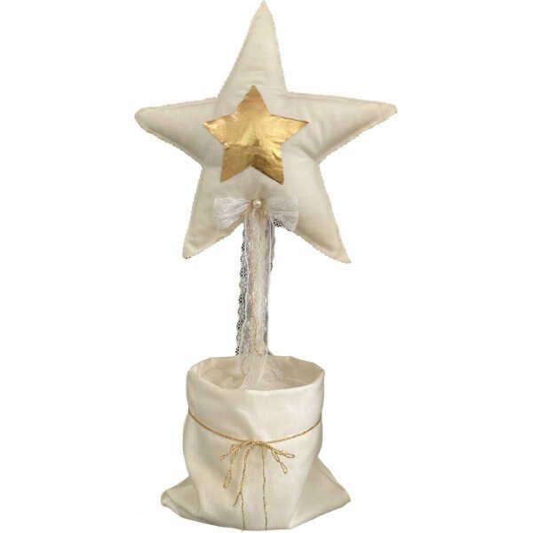 Χειροποίητο μαξιλαρένιο διακοσμητικό για βάπτιση με θέμα αστέρι σε λευκό- χρυσό