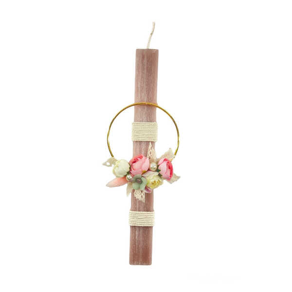 Χειροποίητη πασχαλινή λαμπάδα 2022 σε ρομαντικό ύφος για κορίτσι / κοπέλα / γυναίκα με μεταλλικό στεφάνι με λουλούδια μαγνητάκι σε αρωματικό κερί. Ύψος κεριού 30 εκ. Αποστέλλεται σε συσκευασία δώρου.