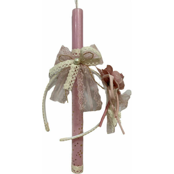 Χειροποίητη λαμπάδα 2022 για κορίτσι με στέκα για μαλλιά σε ροζ αρωματικό κερί.  Ύψος κεριού 30 εκ.Αποστέλλεται σε συσκευασία δώρου.